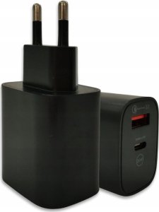 Ładowarka . DENMEN CZARNA ŁADOWARKA SIECIOWA USB +  KABEL TYP-C DC09T-W 5