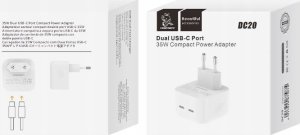 Ładowarka . DENMEN ŁADOWARKA SIECIOWA DUAL USB-C 35W DC20 7
