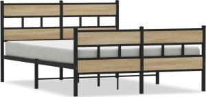 vidaXL vidaXL Metalowa rama łóżka, bez materaca, dąb sonoma, 140x190 cm 2
