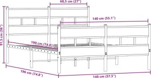 vidaXL vidaXL Metalowa rama łóżka, bez materaca, dąb sonoma, 140x190 cm 9