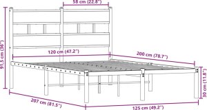 vidaXL vidaXL Metalowa rama łóżka, bez materaca, dąb sonoma, 120x200 cm 9