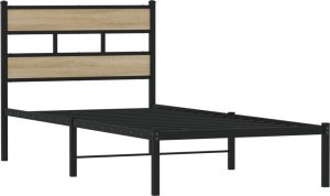 vidaXL vidaXL Metalowa rama łóżka, bez materaca, dąb sonoma, 107x203 cm 3