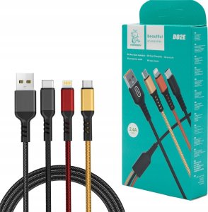Kabel USB . KABEL USB 3W1 DENMEN KOLOR 2,4A 1M WZMACNIANY OPLOT D02E 3