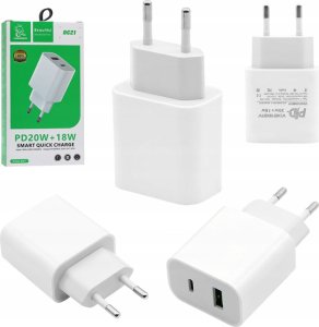 Ładowarka . ŁADOWARKA SIECIOWA 3A 20W BIAŁA DENMEN 3600mA DC21 USB+TYP-C PD+C3.0 1