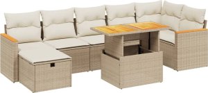 vidaXL 8-cz. zestaw mebli ogrodowych z poduszkami, beżowy, polirattan 2