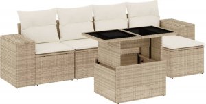 vidaXL 6-cz. zestaw mebli ogrodowych z poduszkami, beżowy, polirattan 2