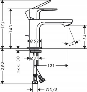 Bateria umywalkowa Hansgrohe Hansgrohe bateria umywalkowa 80 z kompletem odpływowym z cięgłem Rebris S, chrom 72510000 2