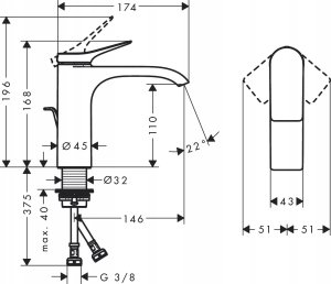 Bateria umywalkowa Hansgrohe Hansgrohe bateria umywalkowa 110 z kompletem odpływowym z cięgłem Vivenis, chrom 75020000 2