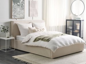 Beliani Łóżko z pojemnikiem tapicerowane 160 x 200 cm beżowe MOISSAC 2