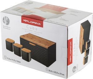 Chlebak Florina Zestaw kuchenny chlebak i 3 pojemniki na kawę herbatę cukier Florina Cube czarny 12