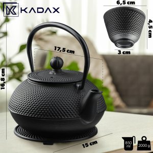 Kadax KADAX Czajnik Czarny Do Herbaty Dzbanek imbryk Żeliwny Zaparzacz 850ml 2 Czarki 2