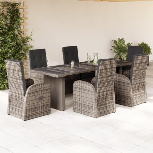 vidaXL vidaXL 7-cz. zestaw mebli ogrodowych z poduszkami, szary, rattan PE 1