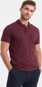 Ombre T-shirt męski polo z ozdobnymi guzikami - bordowy V6 S1744 S 1