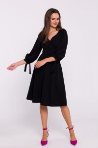 Stylove S383 Sukienka rozkloszowana z wiązanymi rękawami - czarna (kolor czarny, rozmiar L) 1