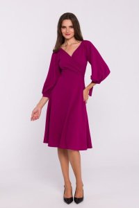 Stylove S383 Sukienka rozkloszowana z wiązanymi rękawami - śliwkowa (kolor śliwkowy, rozmiar XL) 1