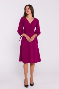 Stylove S383 Sukienka rozkloszowana z wiązanymi rękawami - śliwkowa (kolor śliwkowy, rozmiar XL) 3