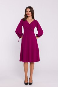 Stylove S383 Sukienka rozkloszowana z wiązanymi rękawami - śliwkowa (kolor śliwkowy, rozmiar XL) 4