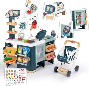 Smoby SMOBY Maximarket Wózek Elektroniczną Kasą ze Skanerem Waga i Lodówka 1