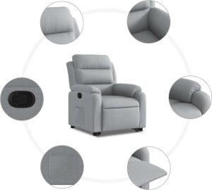 vidaXL vidaXL Podnoszony fotel rozkładany, jasnoszary, obity tkaniną 7