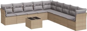 vidaXL 10-cz. zestaw mebli ogrodowych z poduszkami, beżowy, polirattan 2
