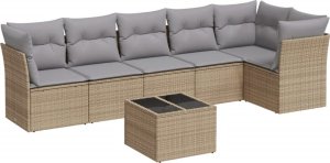 vidaXL 7-cz. zestaw wypoczynkowy do ogrodu, z poduszkami, beżowy 2