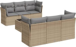 vidaXL 7-cz. zestaw wypoczynkowy do ogrodu, z poduszkami, beżowy 2