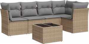 vidaXL 6-cz. zestaw mebli ogrodowych z poduszkami, beżowy, polirattan 2