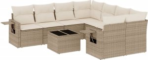 vidaXL 9-cz. zestaw mebli ogrodowych z poduszkami, beżowy, polirattan 2