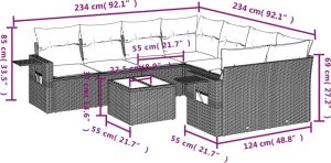 vidaXL 9-cz. zestaw mebli ogrodowych z poduszkami, beżowy, polirattan 9