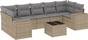 vidaXL 8-cz. zestaw mebli ogrodowych z poduszkami, beżowy, polirattan 2