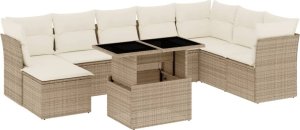 vidaXL 9-cz. zestaw mebli ogrodowych z poduszkami, beżowy, polirattan 2