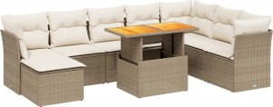 vidaXL vidaXL 9-cz. zestaw mebli ogrodowych z poduszkami, beżowy, polirattan 2