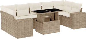 vidaXL 8-cz. zestaw mebli ogrodowych z poduszkami, beżowy, polirattan 2