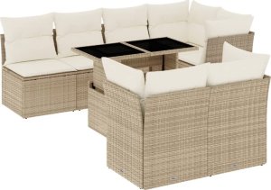 vidaXL 8-cz. zestaw mebli ogrodowych z poduszkami, beżowy, polirattan 2