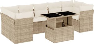 vidaXL 8-cz. zestaw mebli ogrodowych z poduszkami, beżowy, polirattan 2