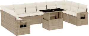 vidaXL 11-cz. zestaw mebli ogrodowych z poduszkami, beżowy, polirattan 2