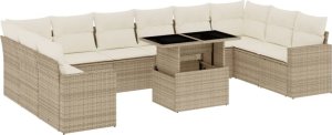 vidaXL 11-cz. zestaw mebli ogrodowych z poduszkami, beżowy, polirattan 2