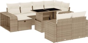 vidaXL 11-cz. zestaw mebli ogrodowych z poduszkami, beżowy, polirattan 2