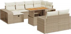 vidaXL 11-cz. zestaw mebli ogrodowych z poduszkami, beżowy, polirattan 2