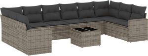 vidaXL 11-cz. zestaw mebli ogrodowych z poduszkami, szary rattan PE 2
