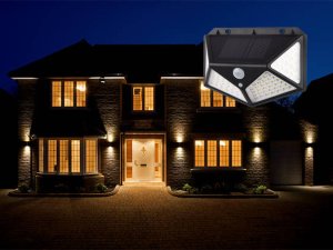 Naświetlacz Verk Lampa solarna 100 led z czujnikiem zmierzchu ruchu Lampa solarna 100 led z czujnikiem zmierzchu ruchu 7
