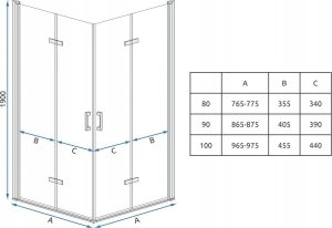 Alkotest REA-K6367 / REA / MOLIER / DRZWI PRYSZNICOWE SKŁADANE CHROM 80X190 UNIWER. TRANSPARENT / 4