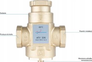 Afriso Zawór temperaturowy ATV 336, DN25, Rp1, kvs 9, 60°C (S) 8