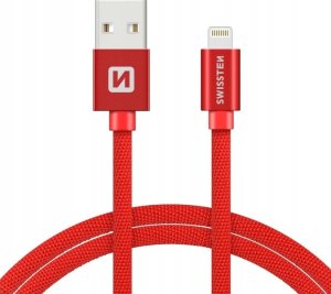 Kabel USB Swissten Data cable textile USB / Lightning 3.0 m red 1