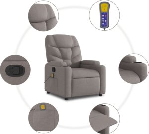 vidaXL vidaXL Rozkładany fotel masujący, taupe, obity tkaniną 8