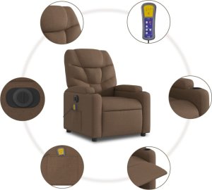 vidaXL vidaXL Podnoszony fotel masujący, elektryczny, rozkładany, brązowy 8