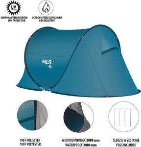 Namiot turystyczny Nils Extreme NC3743 NAMIOT KEMPINGOWY SAMOROZKŁADAJĄCY NIEBIESKI NILS CAMP 3