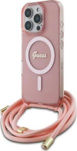 Guess Guess GUHMP16XHCTSGNSP iPhone 16 Pro Max  6.9" różowy/pink hardcase Crossbody Cord Script MagSafe 1