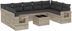 vidaXL 10-cz. zestaw wypoczynkowy do ogrodu, z poduszkami, jasnoszary 2