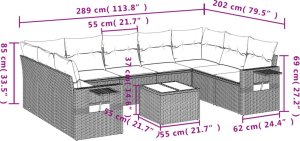 vidaXL 10-cz. zestaw wypoczynkowy do ogrodu, z poduszkami, jasnoszary 9